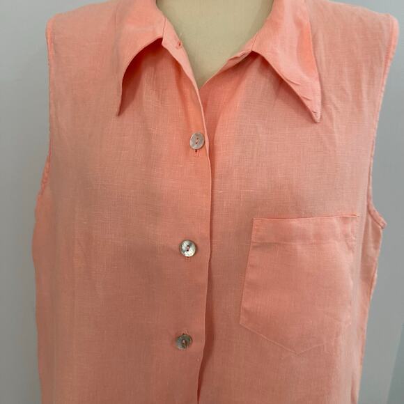 Bryn Walker Light Linen Point Collar Sleeveless Button Front Tunic Orange L - Picture 2 of 8